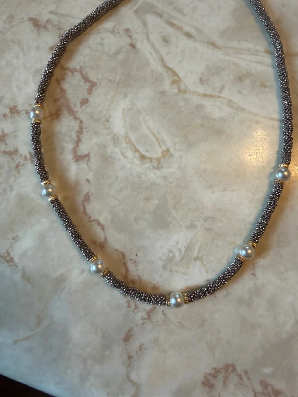 Pearl station two-tone necklace - 16.5 inches - Picture 2 of 4